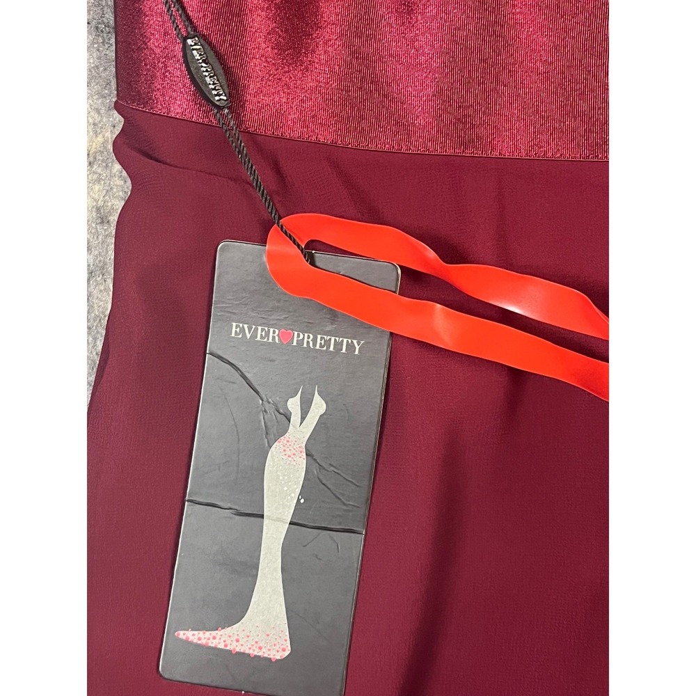 Ever Pretty Maxi Dress Women 20 Burgundy New Pleated V-Neck Flutter Sleeve New - Picture 4 of 11